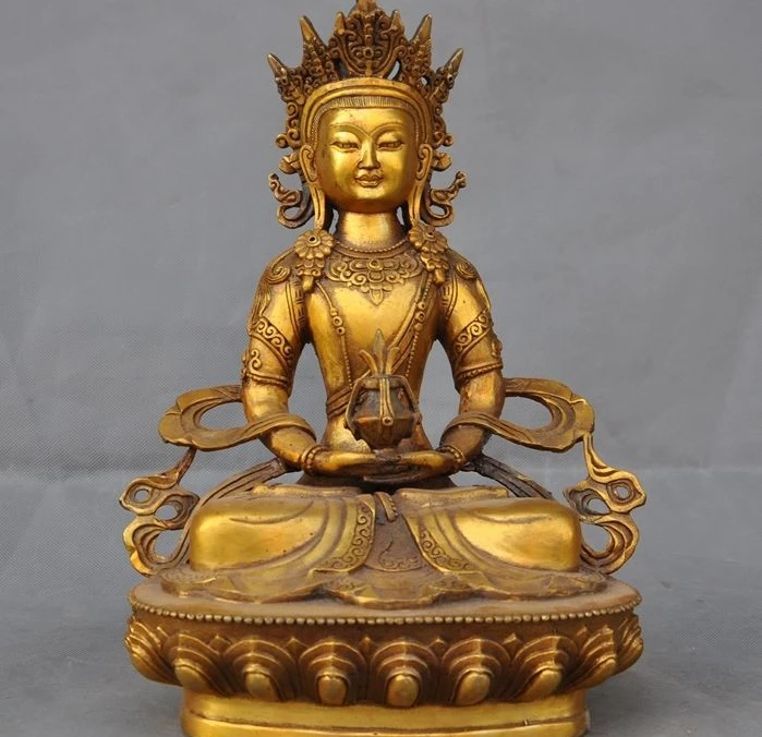 

old tibet buddhism bronze gilt Amitayus Goddess Kwan-yin Longevity Buddha Statue