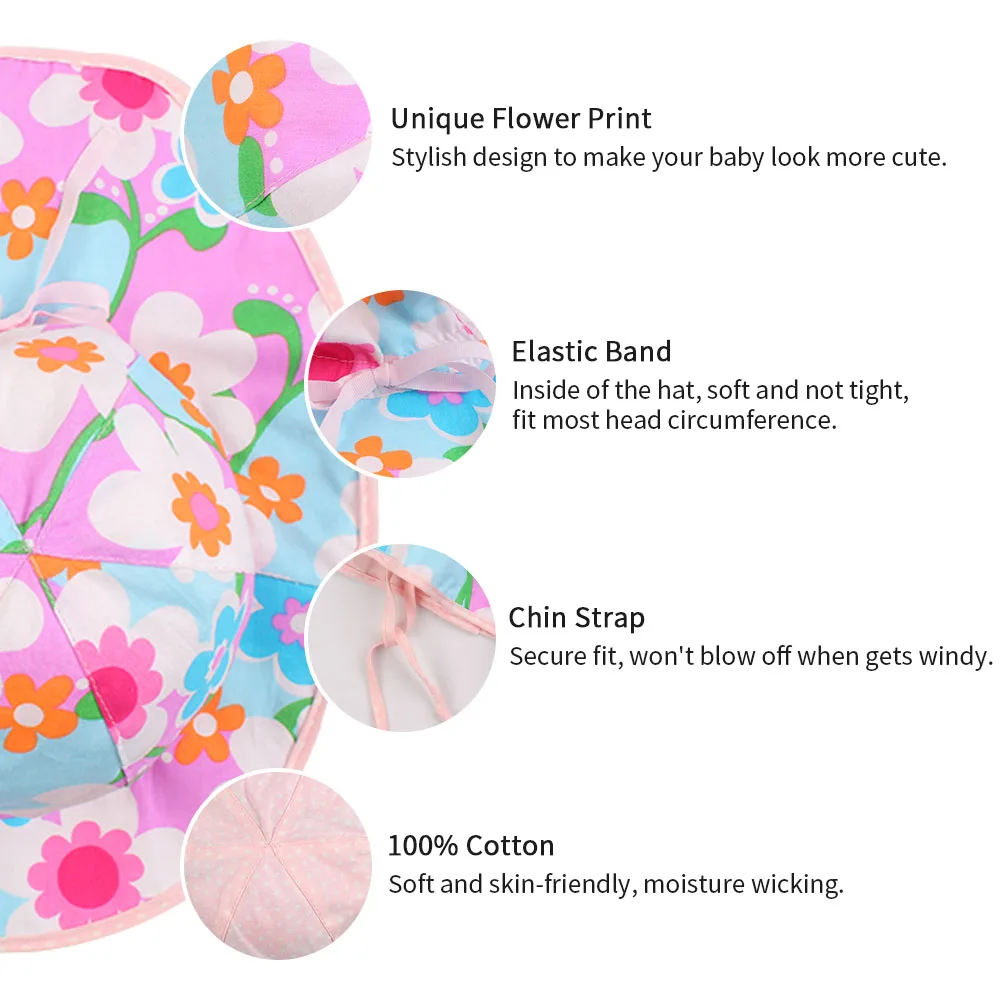 Floral Print Baby Sun Hat Infant Toddler Girls Summer UV Protection Cap withWide Brim and Neck Guard Ultra-Thin Breathable Cool