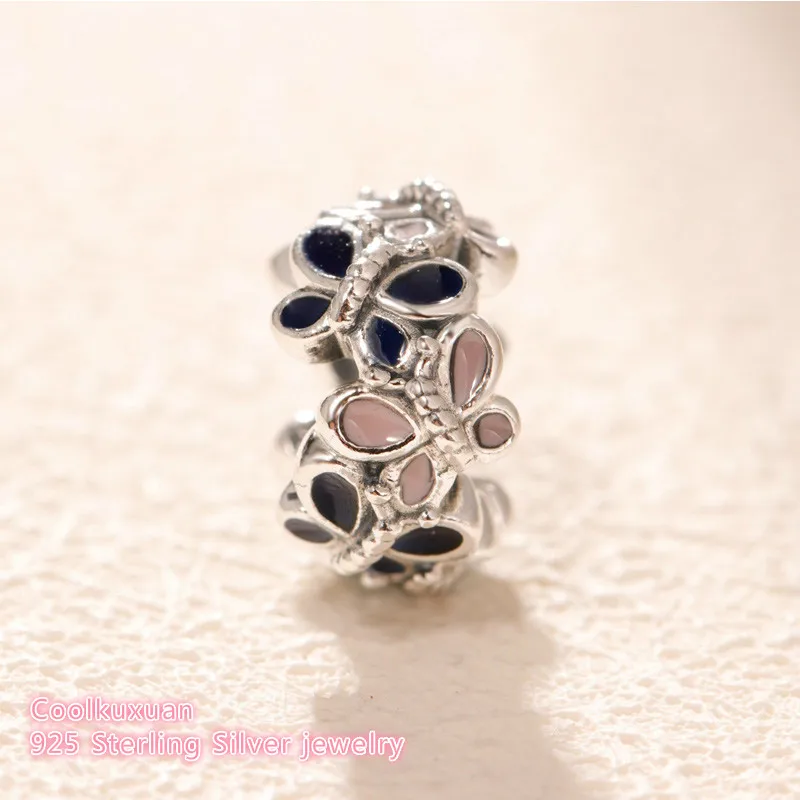 

Spring 100% 925 Sterling Silver Butterfly Arrangement Spacer Blue & Pink Enamel Fits Original Pandora bracelets Jewelry