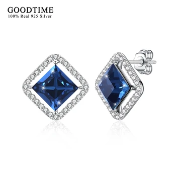 

Earrings S925 Sterling Silver Stud Earrings Sparkling Blue / Purple Square Crystal Earrings for Women Fashion 925 Silver Jewelry