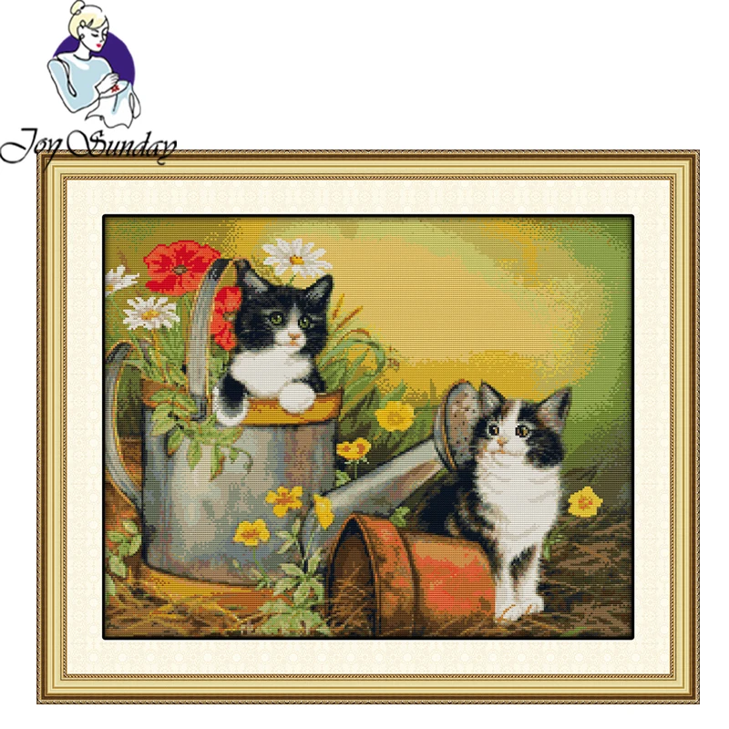 

Joy Sunday,Two cats,cross stitch embroidery set,printing cloth embroidery kit,cross stitch needleworkanimal pattern cross stitch