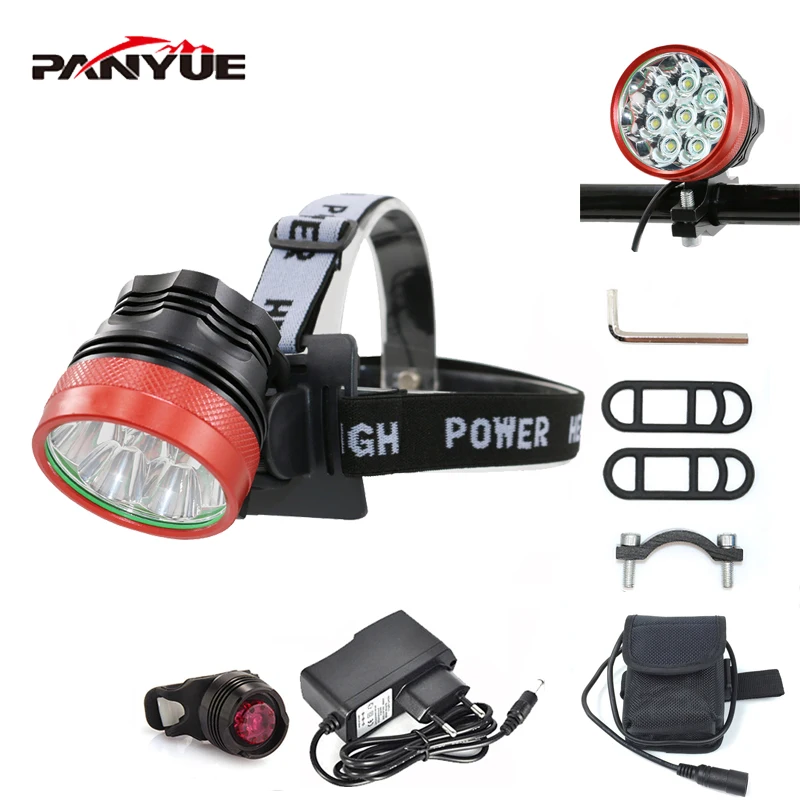 cheap PANYUE LED Headlamp 8000LM Powerful Head Front light for bike 2 in 1 Function 8*T6 3 Mode Rechargeable Head Torch flashlight Set