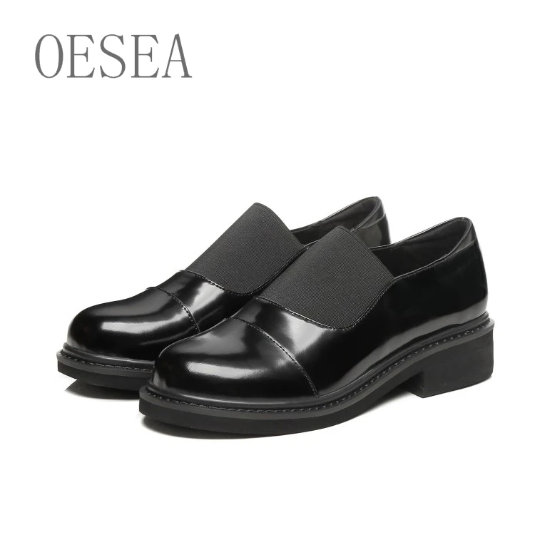 

Cow patent leather / top layer cowhide / shoes 2019 black comfortable breathable European and American simple flat bottom wild