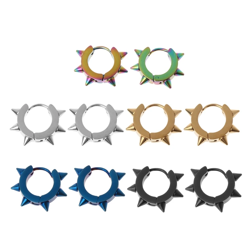 

1 Pair Stainless Steel Rivet Huggie Earrings Hoop Spike Piercing Punk Jewelry