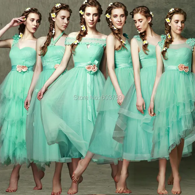 New Elegant Light Green Mid Calf Length Bridesmaid Dresses New Elegant Light Green Mid Calf Length Bridesmaid Dresses Wedding Party 6 Styles In