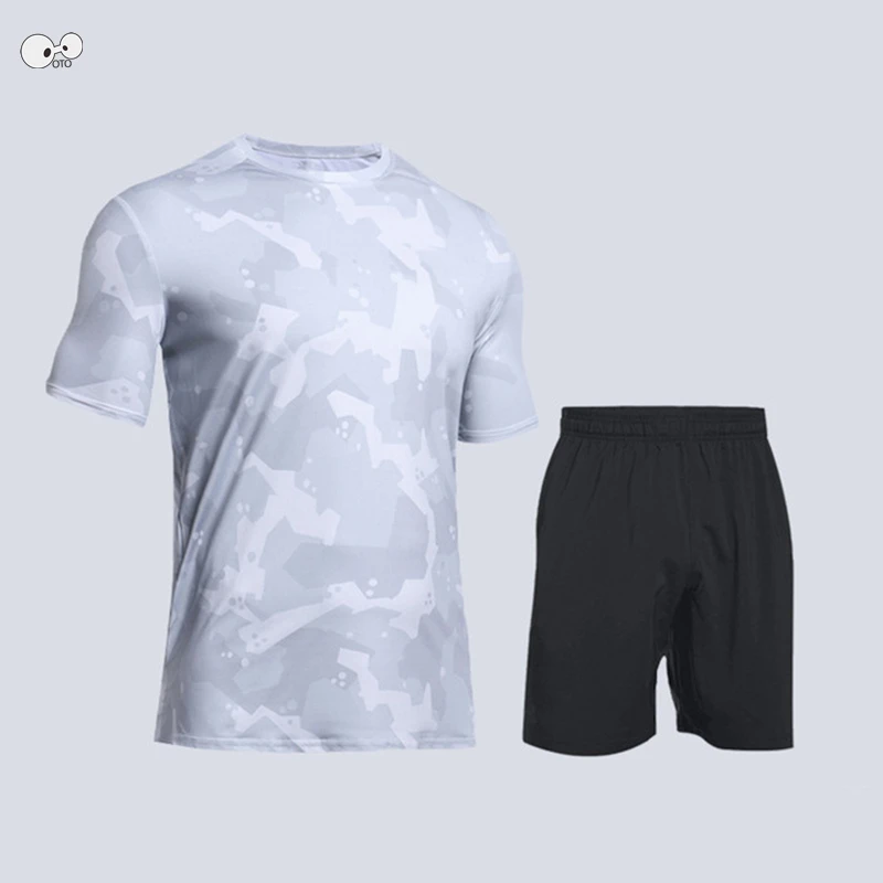 Short Sleeve Shirts+Shorts Mens Camouflage Print Running Set 2019 Workout Gym Fitness Training Tracksuit Sport Suit Sportswear