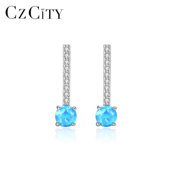 

CZCITY Real 925 Sterling Silver Drop Earrings for Women Anniversary Fine Jewelry Round Colorful Fire Opal Pendientes Gift SE0412