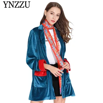 

Brand Chic Velvet Women Outwears 2019 New Spring Fashion Hit Color with Scarf Blazer Women Loose Female Jacket Streetwear AO852