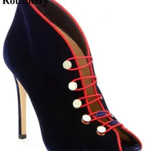 Г., женские модные черные замшевые ботильоны с открытым носком Короткие сапоги на высоком каблуке с вырезами и эластичной лентой