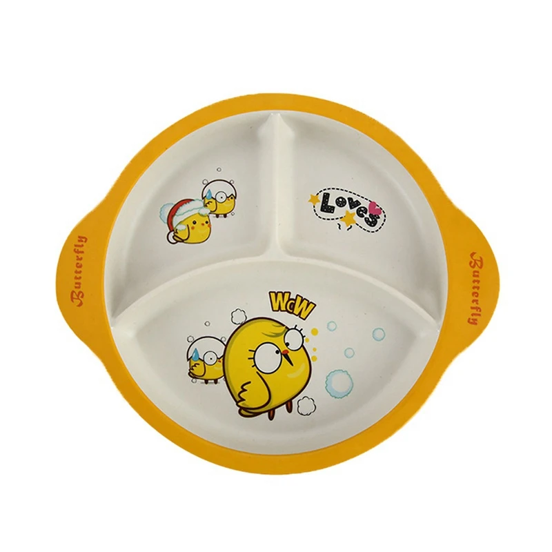 Anti-hot Training Dinner Plate Baby bowl+spoon+fork Feeding Food Tableware Cartoon Kids Dishes Eating Dinnerware