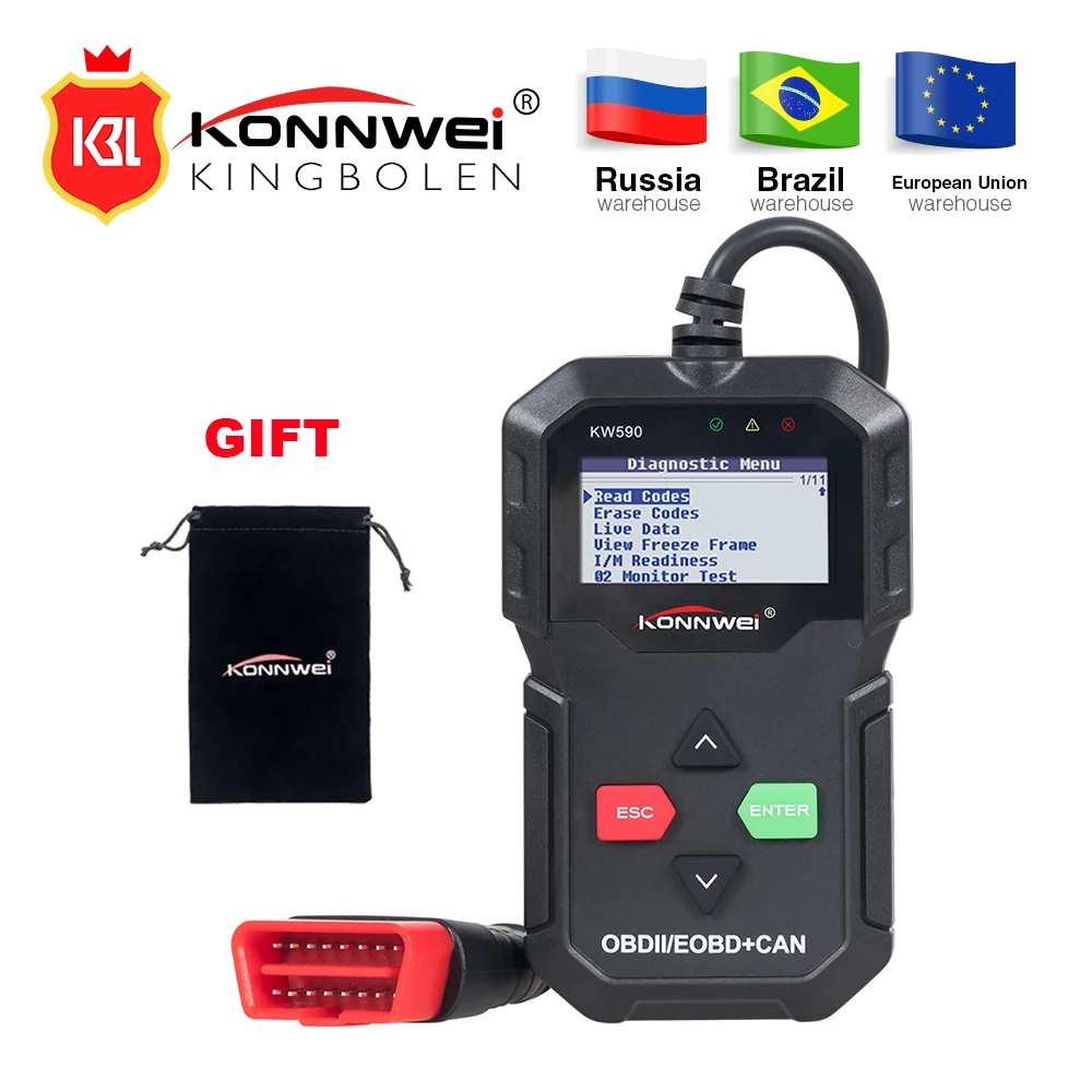 

OBD2 Code Reader KONNWEI KW590 OBD2 Scanner Multi-languages KW590 OBDII Auto scanner Russian Language Better Than AD310 ELM327