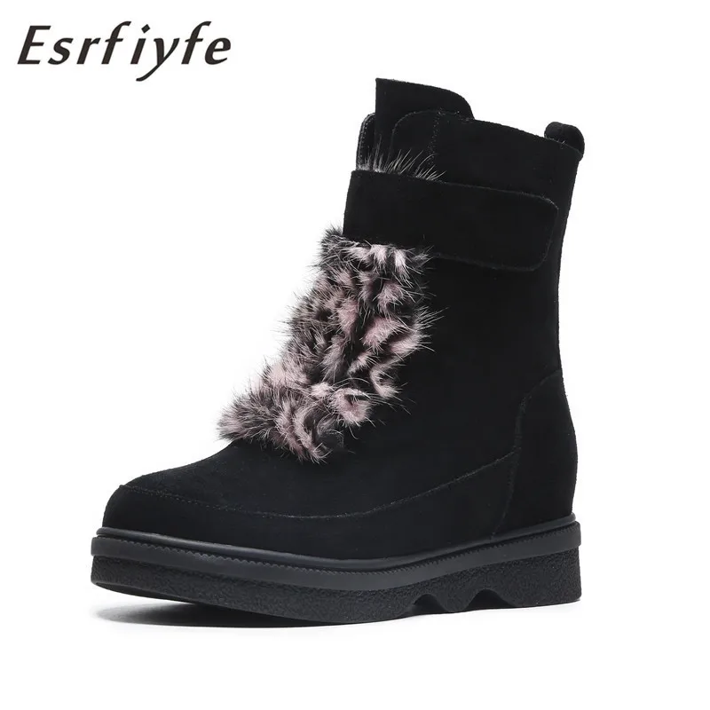 

ESRFIYFE Flats Winter Shoes Ankle Boots for Women 100% Real Fur Warm Wool Ladies Shoes 2018 New Arrival Flat Heel Snow Boots Zip