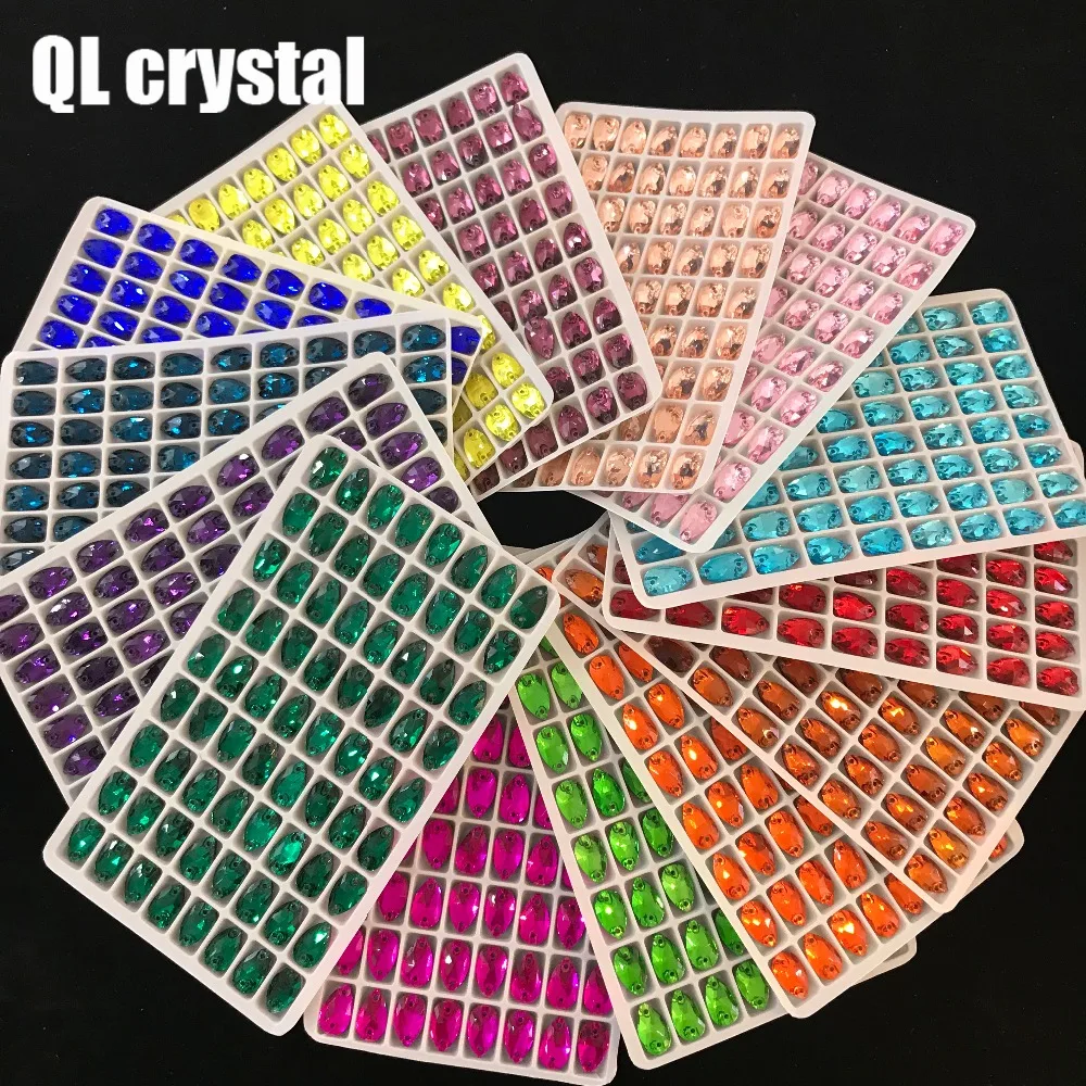 

QL Glass Crystal Sew on Rhinestones Colors Flatback Tear Drop Sew on stone for wedding dress DIY clothing bags shose accessories