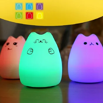 

NEW Silicone Touch Sensor LED Night Light For Children Baby Kids Colorful 2 modes Cat LED USB LED Animal Night Lamp