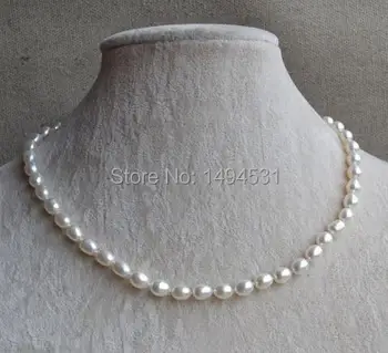 

Wholesale Pearl Jewelry - White Color 16 Inches Rice Shape Genuine Freshwater Pearl Necklace - Handmade Wedding Party Gift.