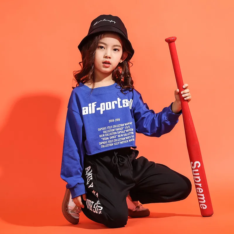 Children's Jazz Dance Costumes Set Korean Hip-hop Dancing Outfits Girls Vest Striped Pants Long Sleeve  Suit Jazz Dance Clothing (10)