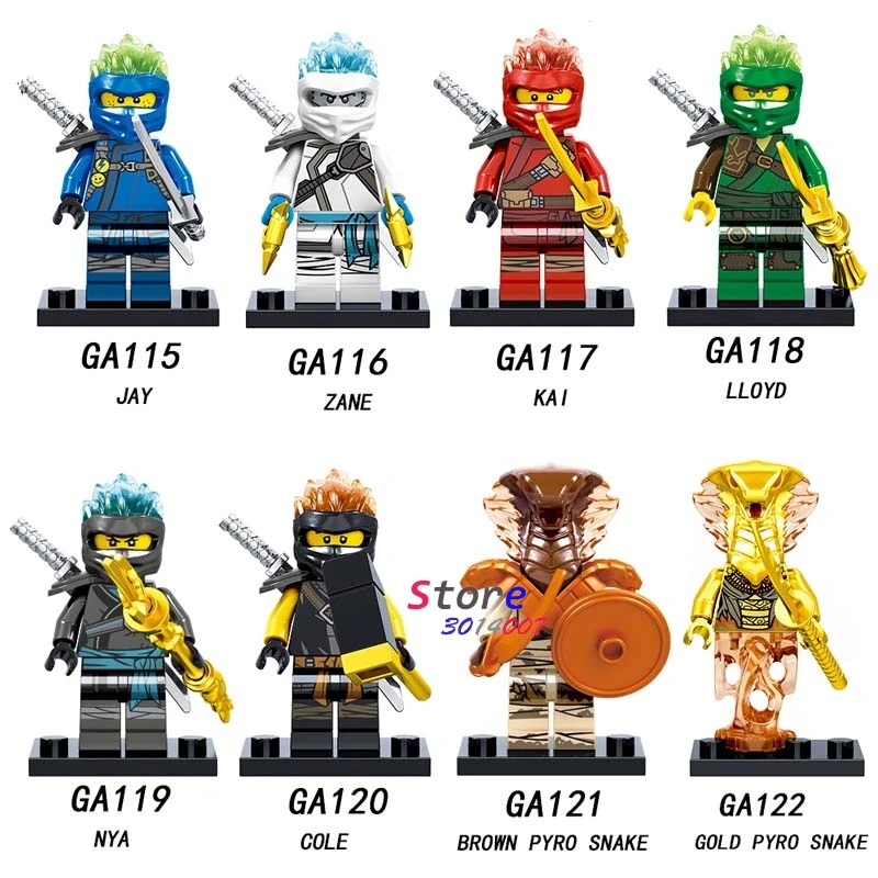 

Single Model Building Blocks Series Action JAY ZANE KAI LLOYD NYA COLE WU GOLD BROWN PYRO SNAKE Toys for children