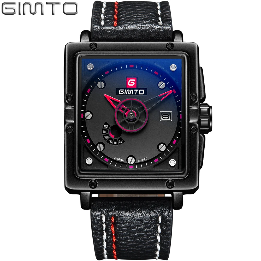 

2018 Unique Square Military Creative Men Watches Leather Waterproof Quartz Sport Wristwatch Relogio Masculino