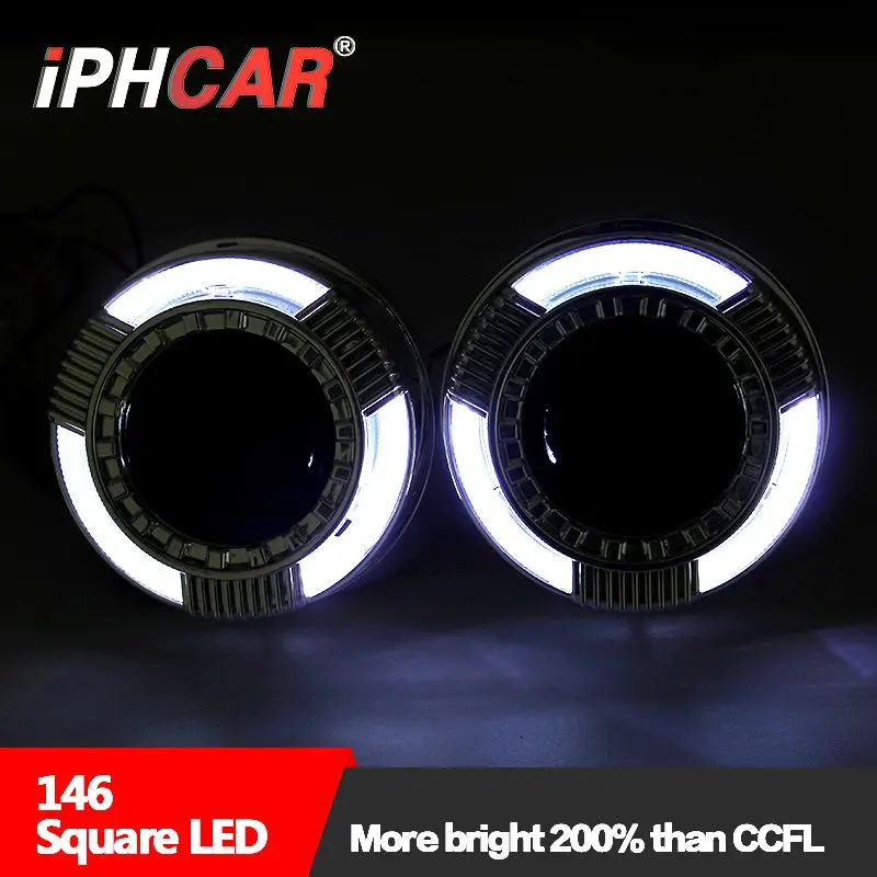 

2pcs 3.0 inch led day running angel eyes mask cover bixenon hid Projector lens shrouds white color xenon kit headlight Modify