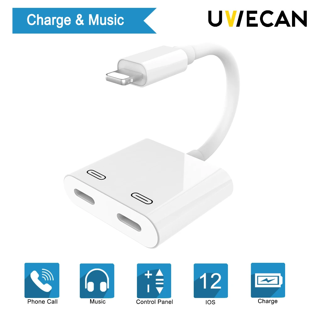 2 in 1 Charge adapter Dual For Lightning To Audio Earphones Call Splitter Adaptor For iPad Apple iPhone X/XS 8 7Plus iOS 10-12.1