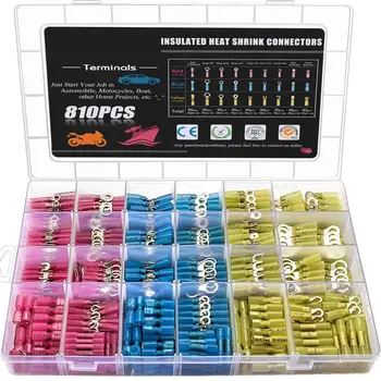 

810pcs Heat Shrink Connectors - Electrical Wire Connectors Crimp Connectors - Insulated Automotive Marine Wire Terminal Kit