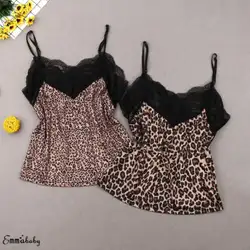 HIRIGIN для женщин пикантные леопардовым принтом кружевная майка Майка Cami Регулируемый укороченный топ Клубная одежда