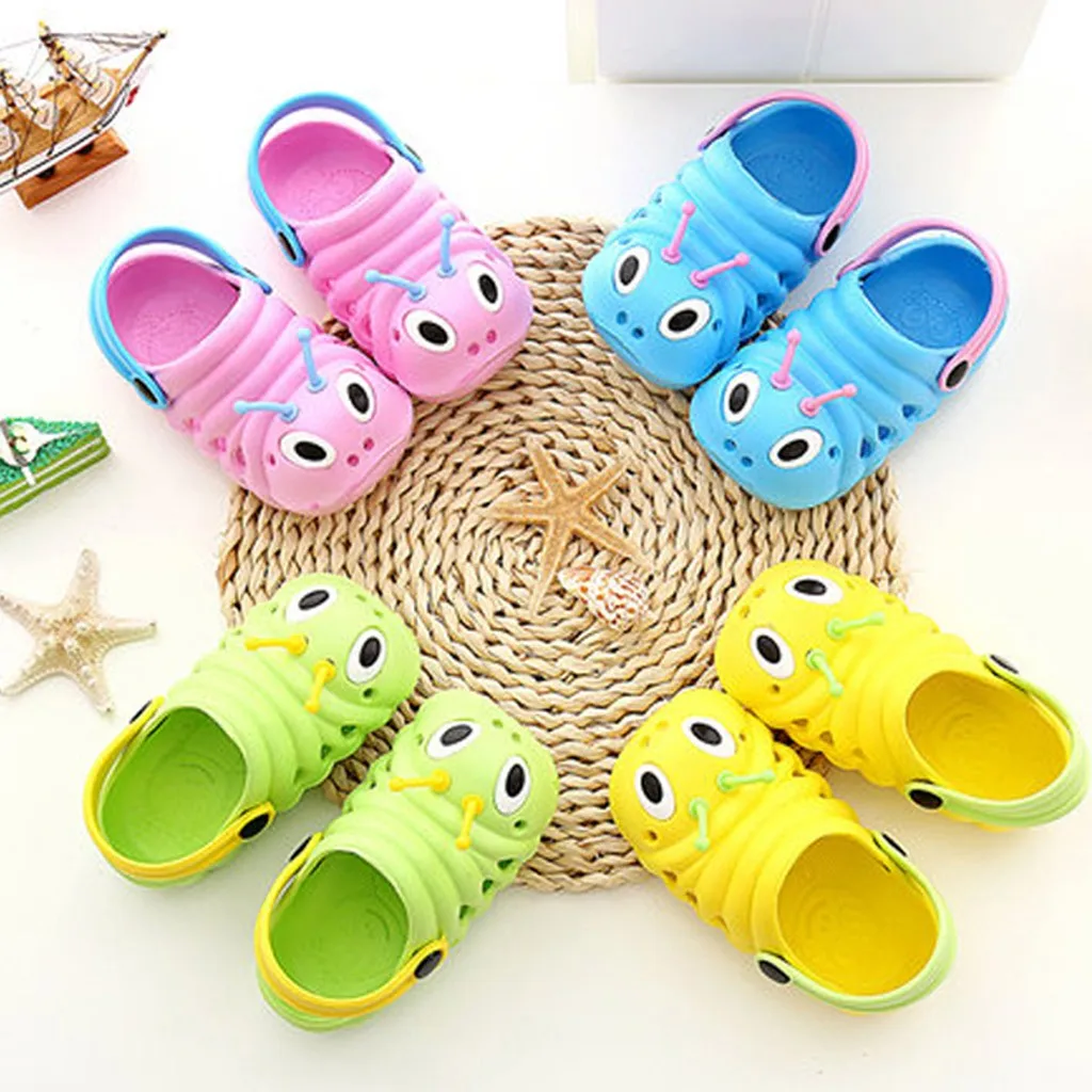 Летняя обувь для малышей; нескользящие пляжные сандалии с рисунком гусеницы для маленьких мальчиков и девочек; шлепанцы; вьетнамки