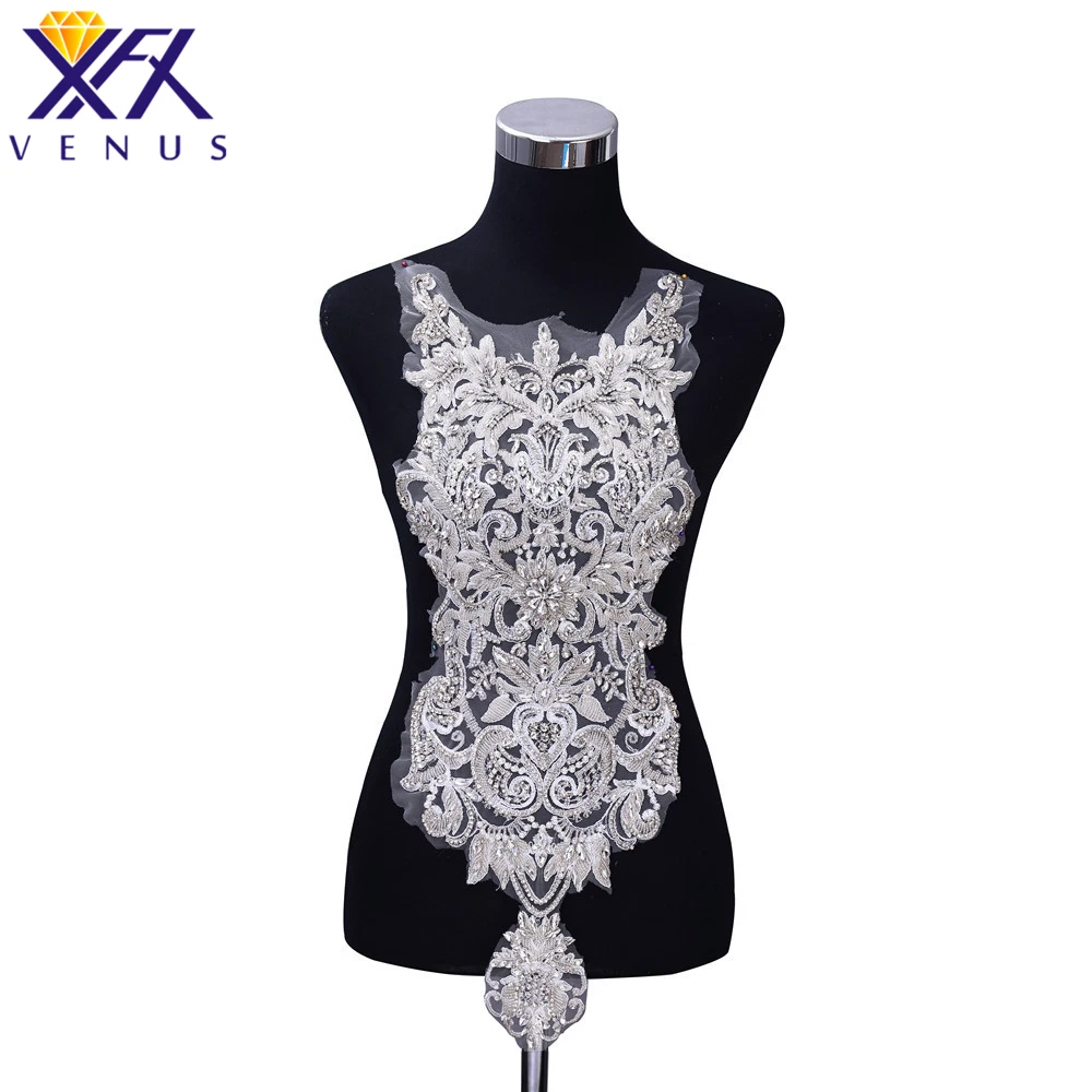 

XFX VENUS 5 PCS Silver Rhinestones Crystal Beads Design Patches Embroidered Bridal Applique for Wedding Party Dress Trimming