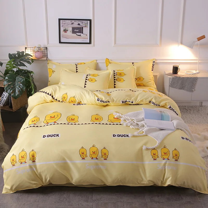 Bonenjoy, набор постельного белья размера queen с желтой уткой, мультяшный стиль, пододеяльник, простыня, наволочка King size, постельное белье, двойное постельное белье