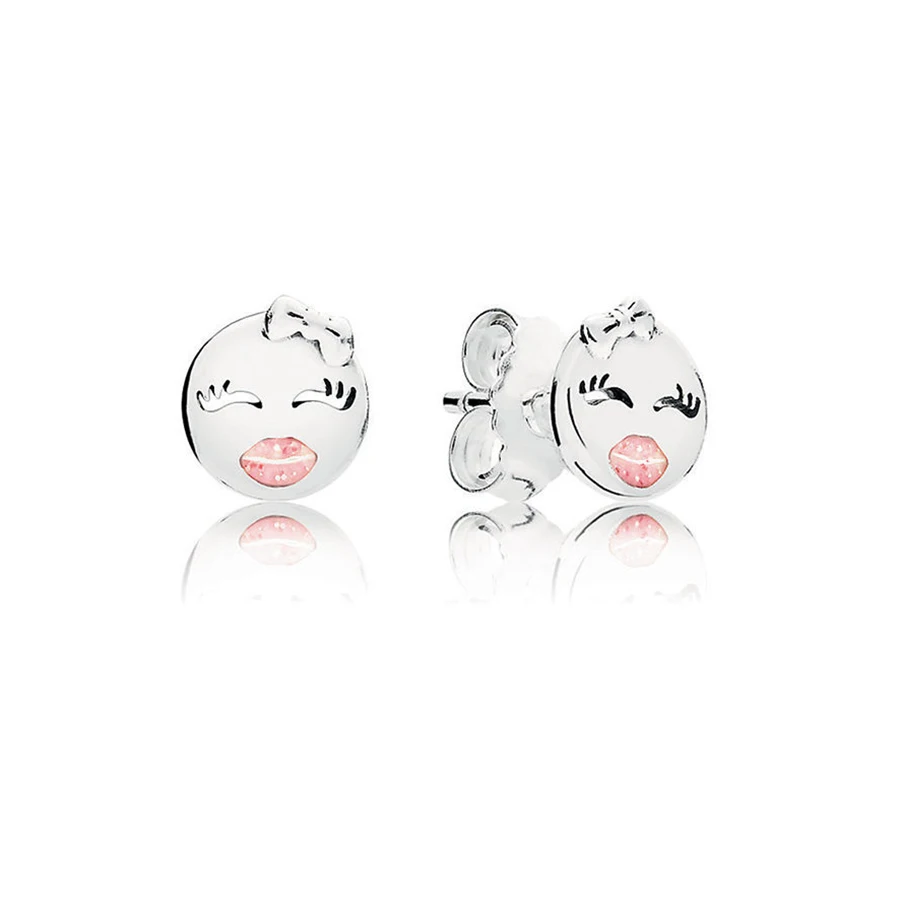 

Real 925 Sterling Silver Playful Wink Europe Original Stud Earrings With Pink Enamel For Women Charm Gift DIY Jewelry