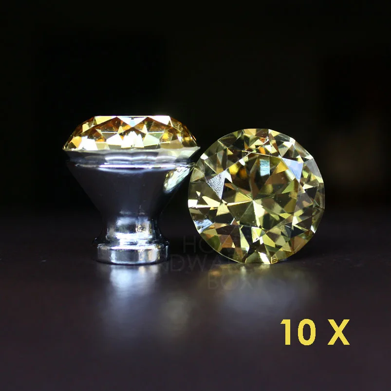 yellow crystal glass drawer knobs 30mm dresser kitchen handle pull diamondin