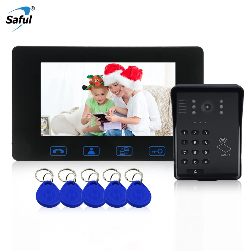 cheap Saful 7 #039; #039;wired RFID Password video door phone Waterproof video intercom system reomte control with keyfobs unlock amp; night vision