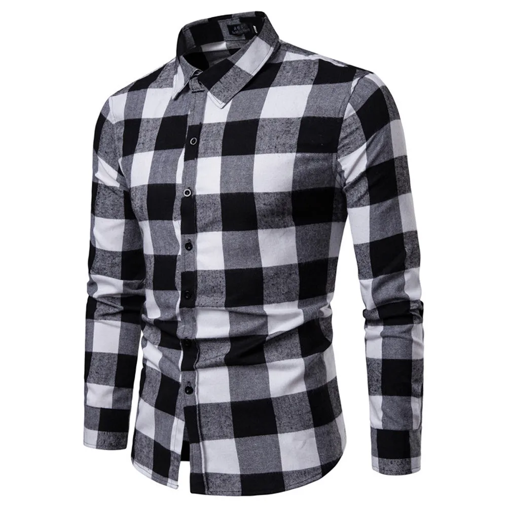 MUQGEW модная клетчатая рубашка, мужская рубашка, camisa masculina xadrez, Мужская утолщенная клетчатая Повседневная рубашка с длинными рукавами, модная блузка# G4