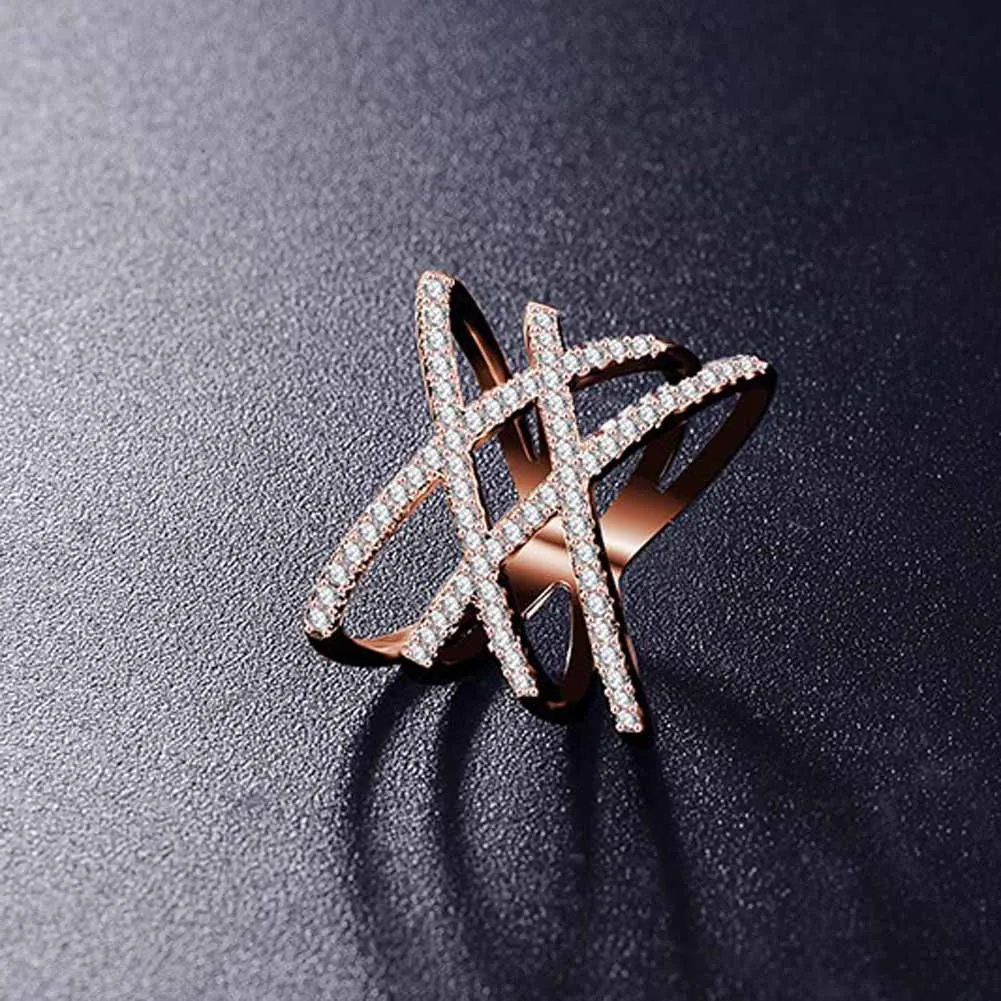 NEW Vintage Double Cross X Shape Rings For Women Zirconia Micro Paved Jewelry For Christmas Gift