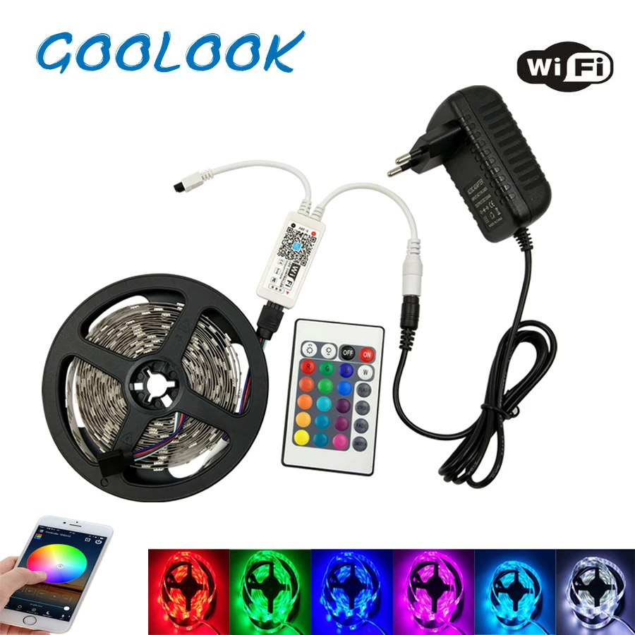 

5050 2835 LED Strip Light Waterproof Flexible RGB strip light Android WIFI Controller diode led tape DC 12v led Ribbon Adapter