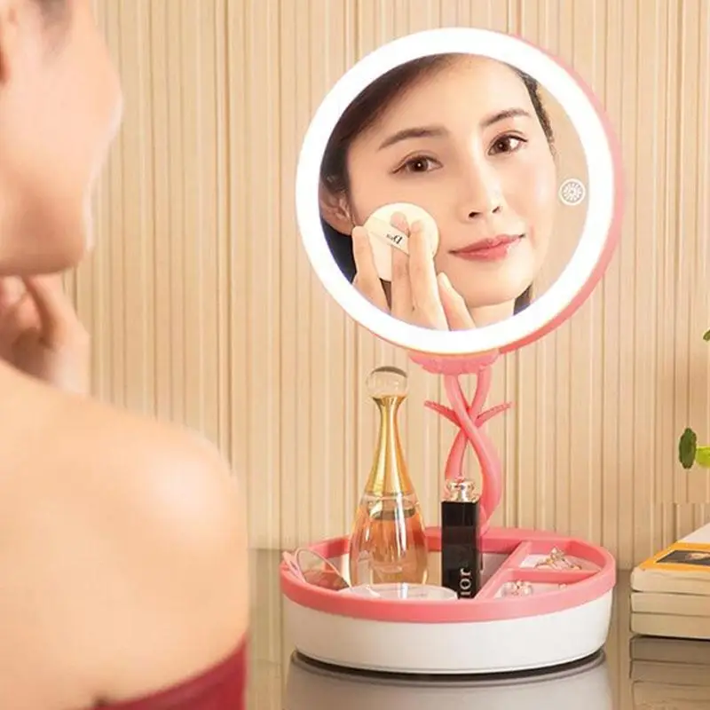 

Folding LED Lighted Makeup Mirror Touch Screen Adjustable Portable Cosmetic USB Rechargeable Mirror Make Up Table Lamp