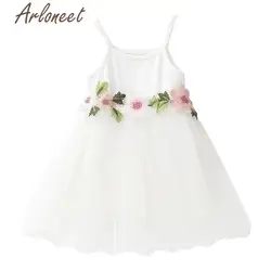 Одежда arloneet/платье без рукавов для девочек с цветочным принтом, повседневное вечерние платье принцессы, детские летние платья