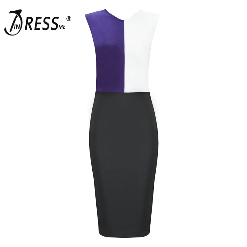 INDRESSME, модное облегающее женское платье с круглым вырезом, Бандажное офисное платье, одноцветное, три цвета, миди, без рукавов, весеннее женское платье, Vestidos