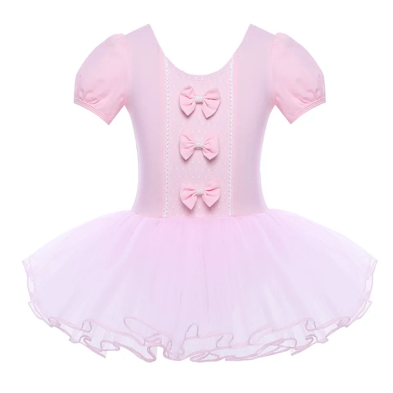 Tiaobug детское фатиновое балетное платье-пачка короткий рукав бант для девочек балетное, гимнастическое трико, Детское трико для сцены танцевальные костюмы - Цвет: Pink