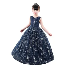 Детская одежда для девочек; платья до щиколотки без рукавов; платье-пачка принцессы для первого крещения с рисунком звезд