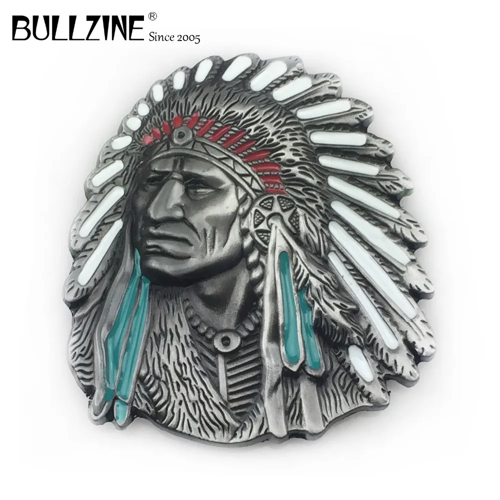 

Bullzine Hotsale jeans gift cowboy belt buckle with color enamel FP-01636-1 with pewter finish with 4cm width loop