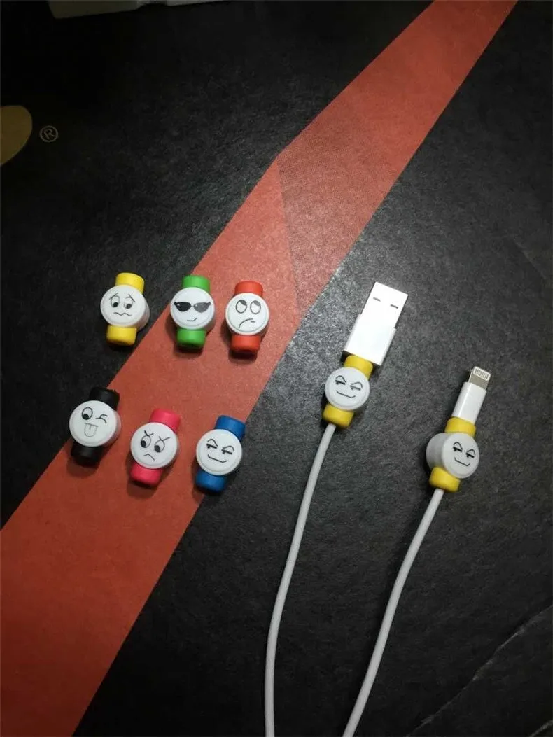 20 шт./лот Симпатичные выражение лица USB Зарядное устройство Кабель Протектор Красочные Наушники данных USB кабель чехол для iPhone Samsung HTC