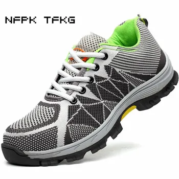 

large size mens fashion steel toe caps work safety shoes breathable comfort puncture proof outdoors site factory security boots