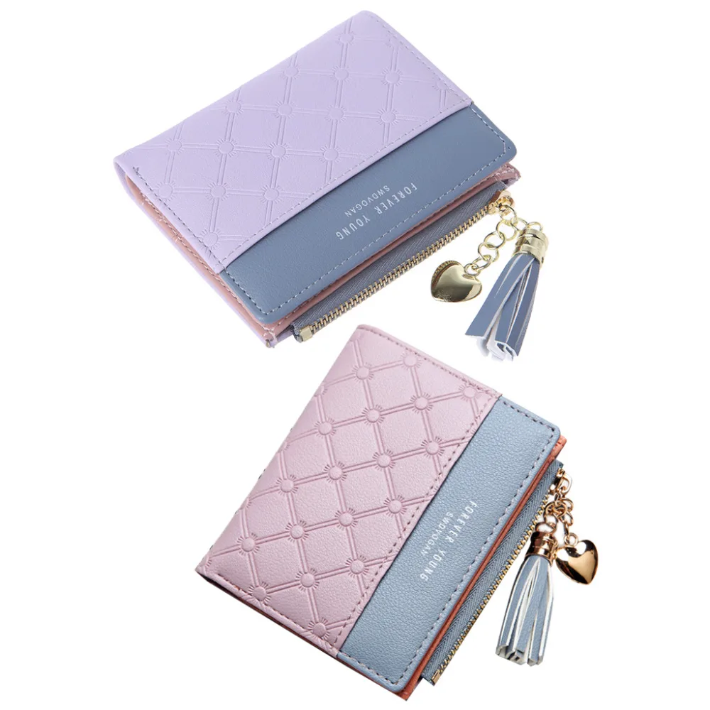 THINKTHENDO 5 Color New Money Clips Women Tassel Coin Bag Leather Lady Simple Bifold Small Purse