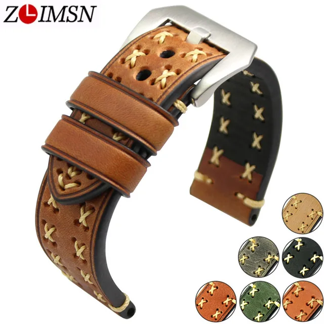 ZLIMSN Thick Real Genuine Leather Watch Strap 26mm 24mm 22mm 20mm Watch Band Sil ZLIMSN Thick Real Genuine Leather Watch Strap 26mm 24mm 22mm 20mm Watch Band Sil