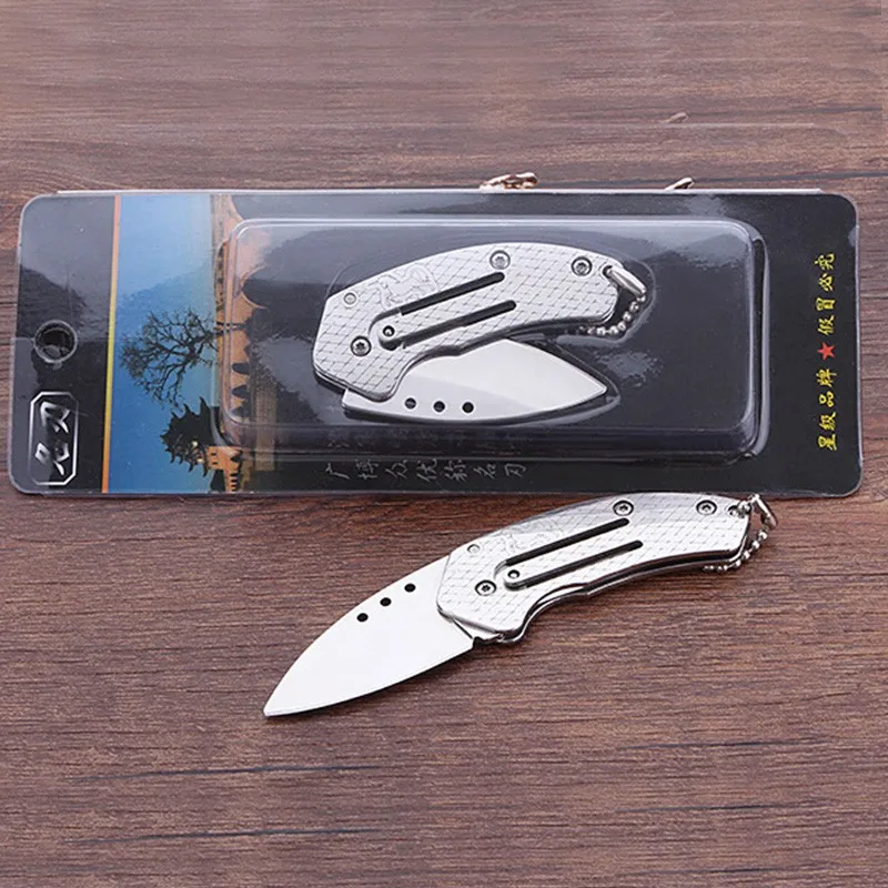 Mini Retro cuchillo plegable al aire libre Pequeño bolsillo cuchillos lavado de piedra Camping supervivencia rescate táctico llavero lindo regalo
