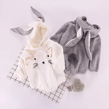 

2020 Winter Baby Bodysuits Conjoined Sweater Lovely Rabbit Ears Cotton And Flannel Hoodie Bag Fart Climbing Suit Baby Bodysuits