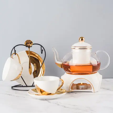 Скандинавский английский послеобеденный чай чайник чашки керамический стеклянный набор для цветочного чая нагрев пузырьковый фруктовый чайник домашний офис простота - Цвет: 07