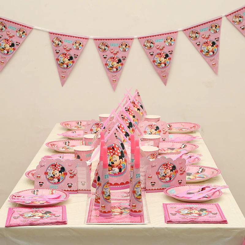 

Minnie Party Supplies 104pcs Kids Happy Birthday Party Decoration Tableware Set Wedding Party Decoration Favors