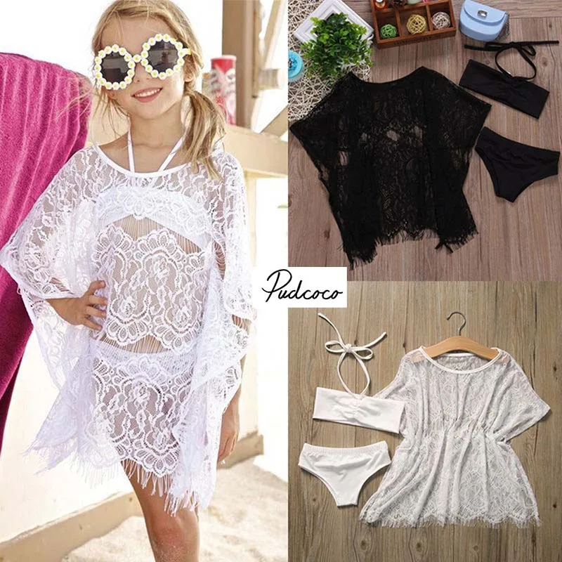 

Pudcoco 2018 Kid Girls Swimwear Split Two Pieces Swimsuit with Cover up Lace Hollow Bathing suit Beachwear Summer Outfit 1-6Y